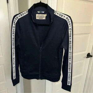 Tory Burch Sport Classic Track Jacket Size Small Navy Blue White Logo Stripe
